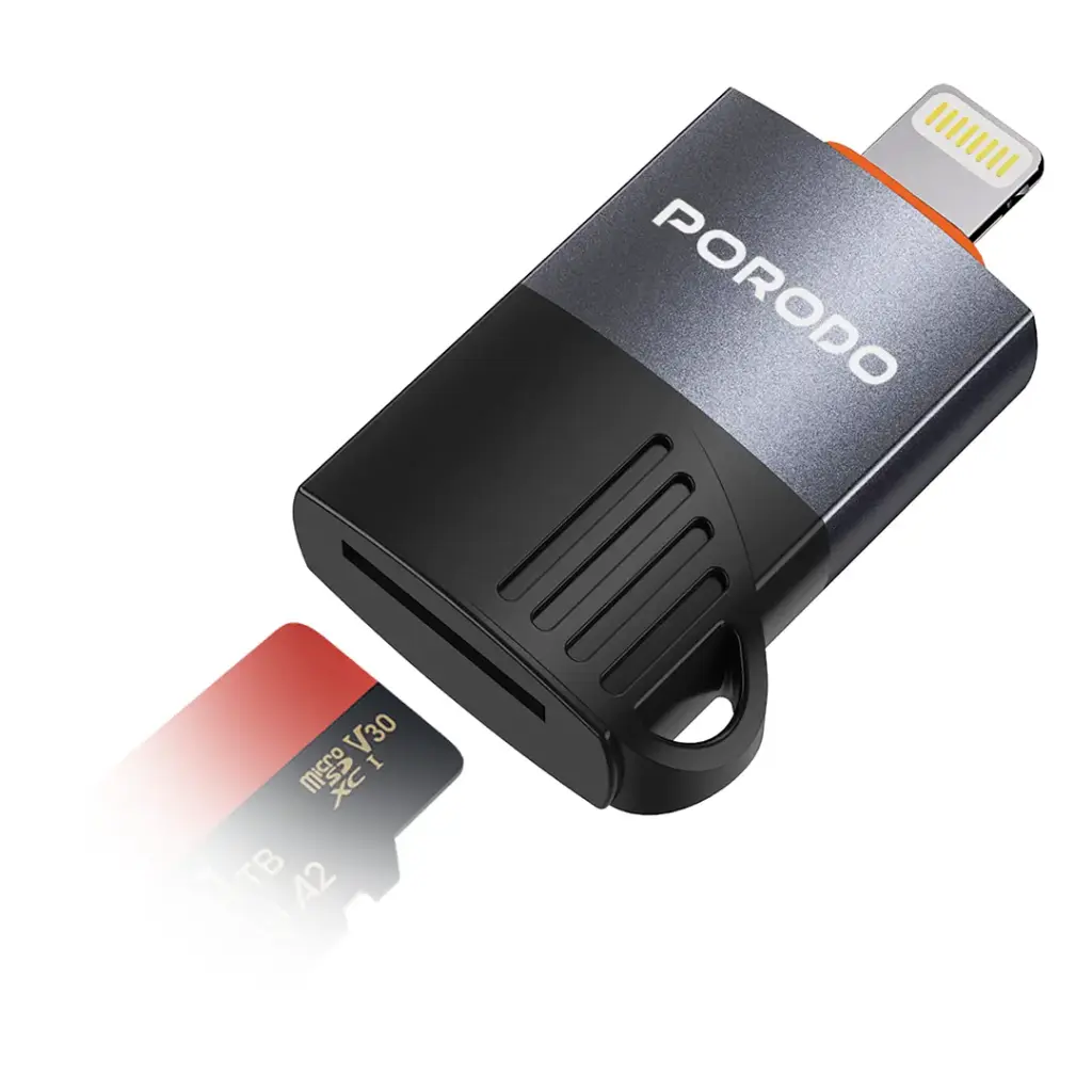 Porodo Lightning OTG TF Card Reader - Black