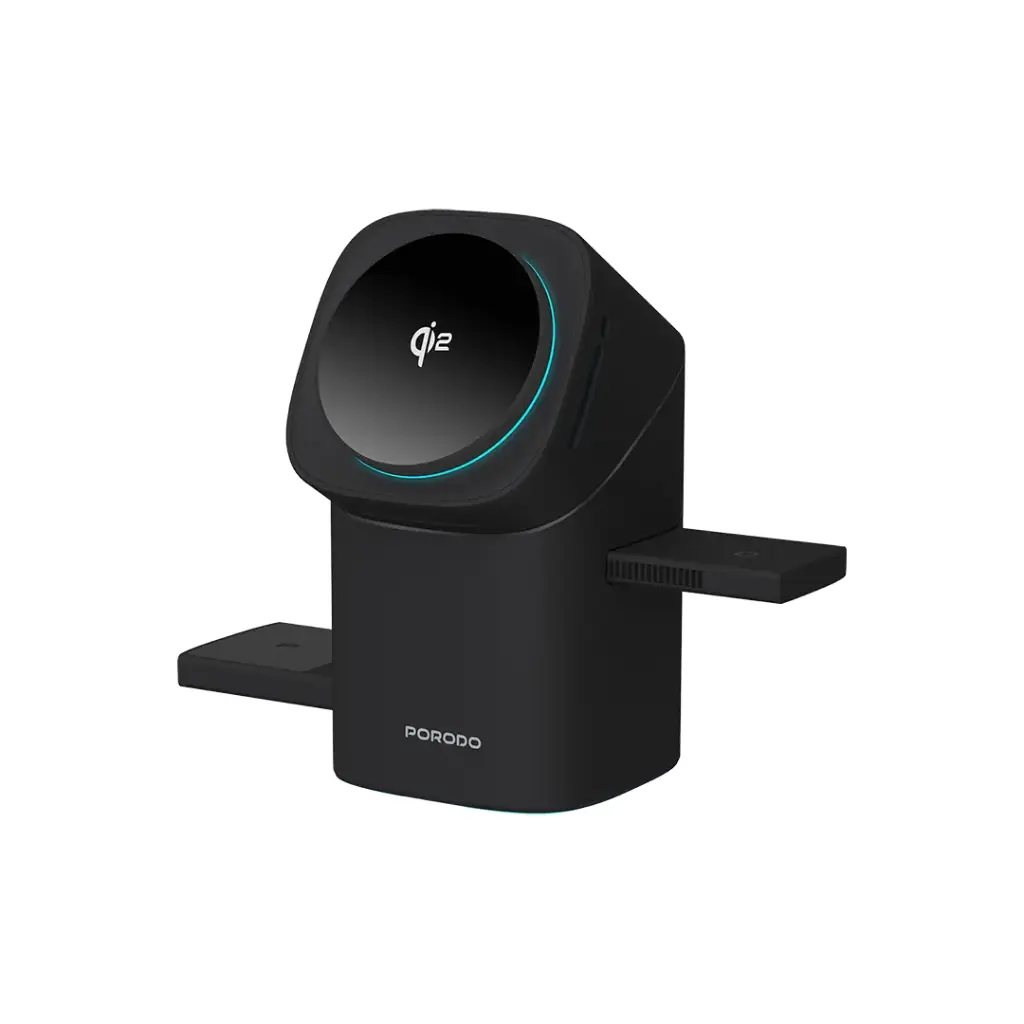 Porodo 3-in-1 Auto Rotation Wireless Charger - Black