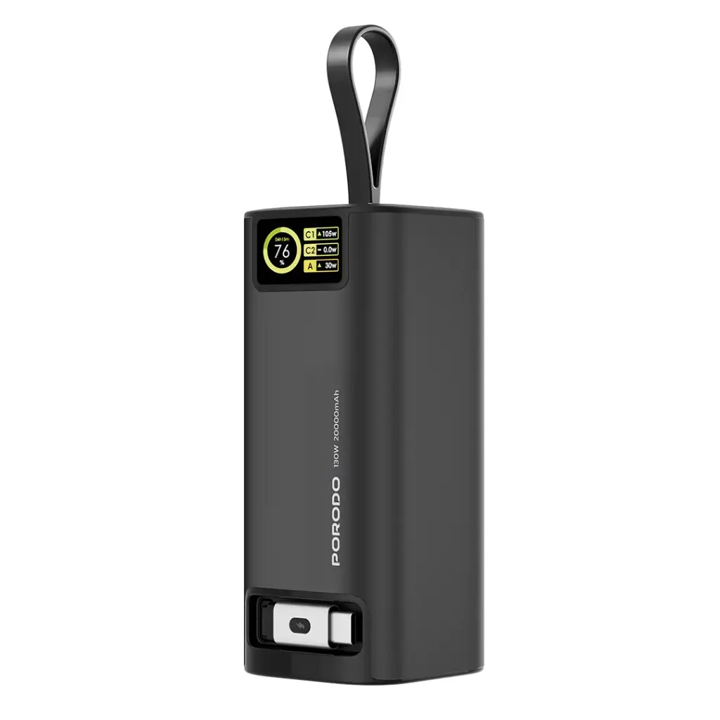 Porodo 130W BiDirectional Super Fast Charger 20000mAh with 100cm retractable built