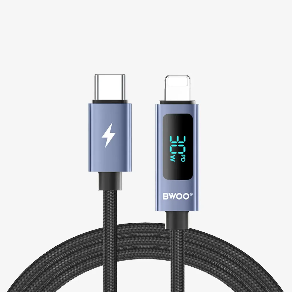 [BO-X323CL] BWOO USB-C to Lightning Charging Cable with LED Display 30W 1M