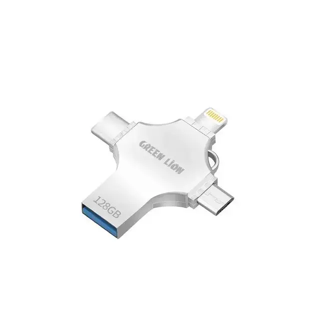 Green Lion 4 in 1 USB Flash Drive 128GB - Silver