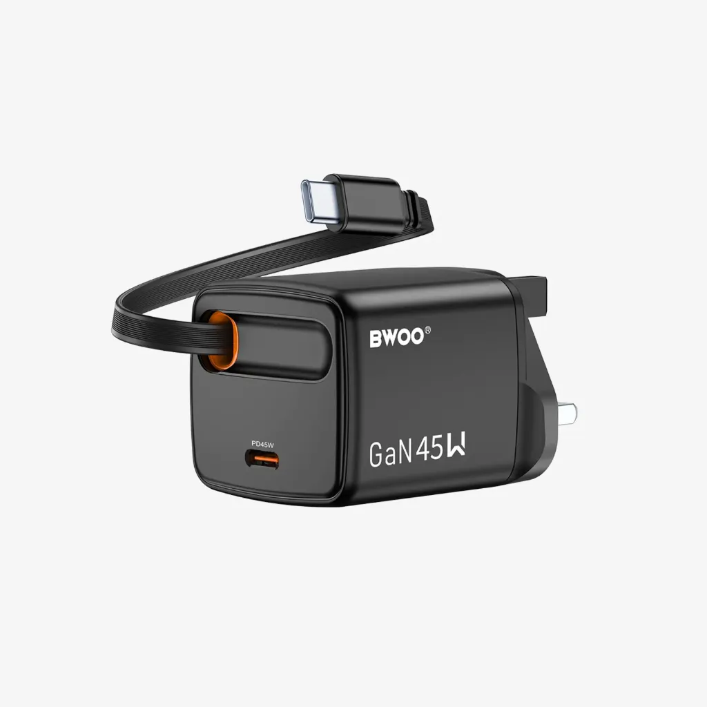 [BO-CDA231] BWOO 45W GaN Retractable Charger with Built-In USB-C Cable