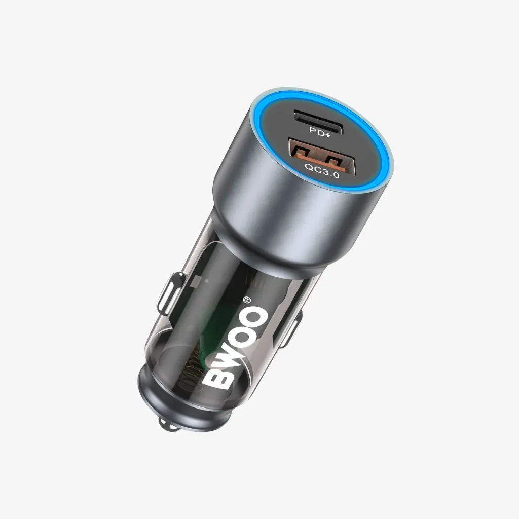 [BO-CC95] BWOO 43W USB-C Car Charger 2 Ports Transparent & Gray