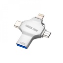 فلاش ميموري جرين لايون 4 في 1 سعة 64 جيجابايت - USB-A وUSB-C وMicro-USB وLightning - فضي
