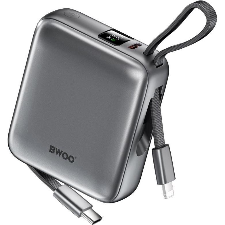 [BO-P74] BWOO 10000mAh Mini Power Bank with Built-in Charging Cable
