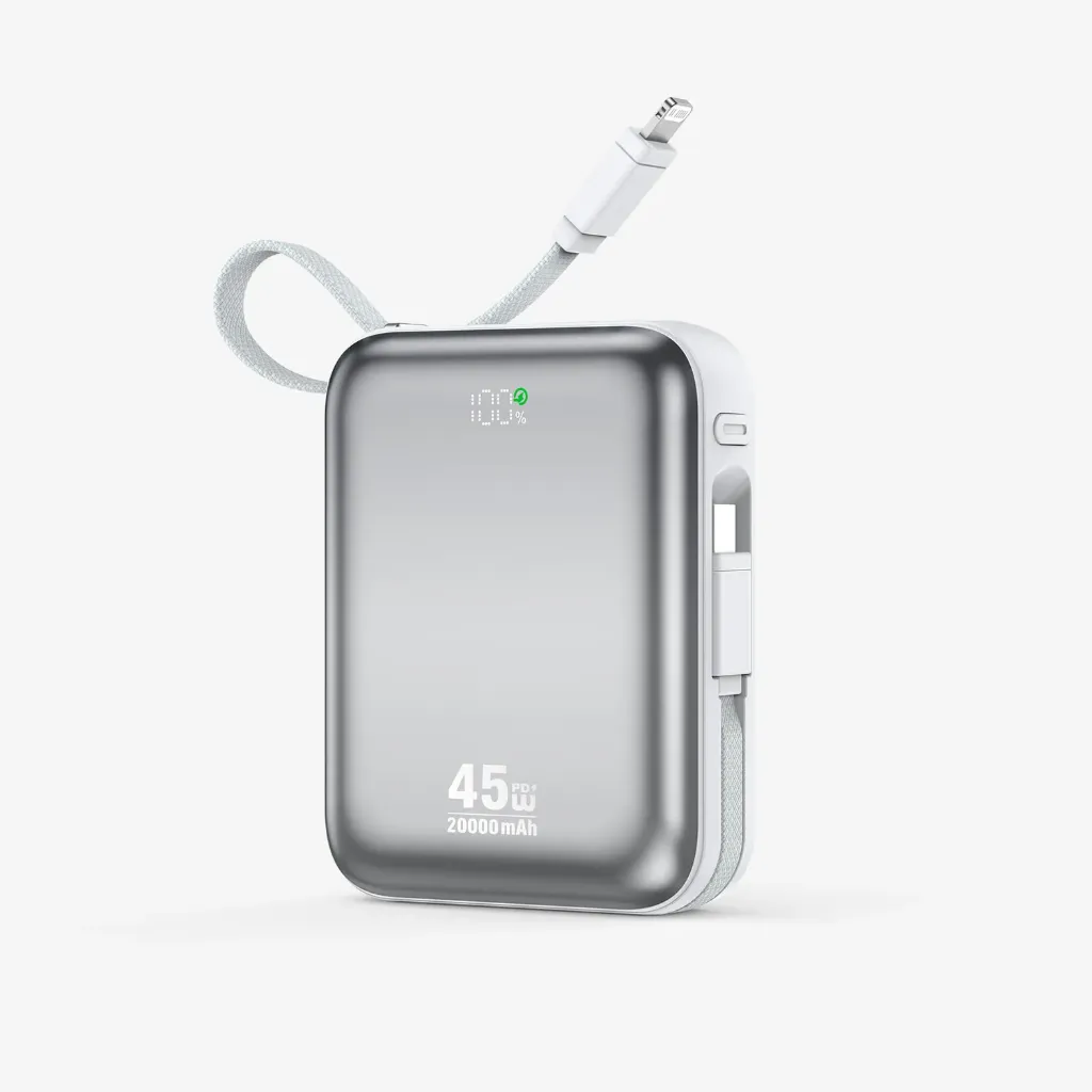 BWOO 20000mAh PD45W Power Bank with Built-in Charging Cables