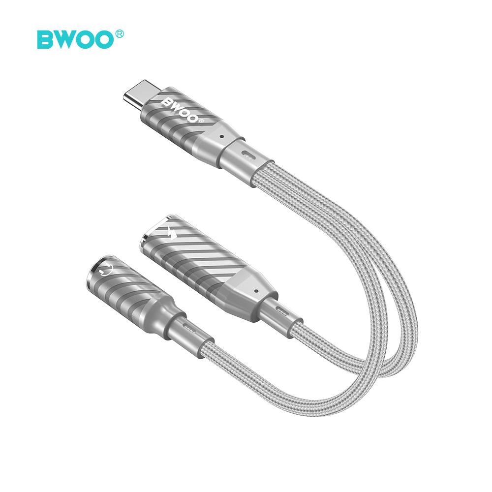 [BO-BZ67] BWOO USB C to three point five mm Hi Res 32bit 384kHz Audio Adapter with PD 65W Charging Dongle