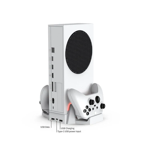 حامل تبريد عمودي مع قاعدة شحن مزدوجة ليدات تحكم Xbox Series S - أبيض