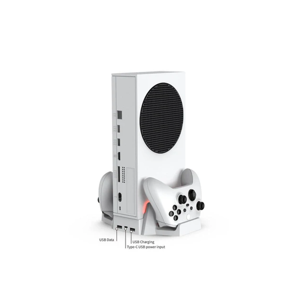 [XBOXSTAND] Vertical Cooling Stand with Dual Controller Charging Dock for Xbox Series S - White