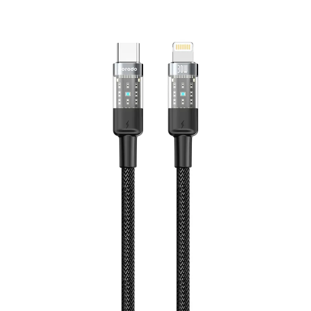 porodo Braided 30W PD C to Lightning Fast Charging Cable with Transparent