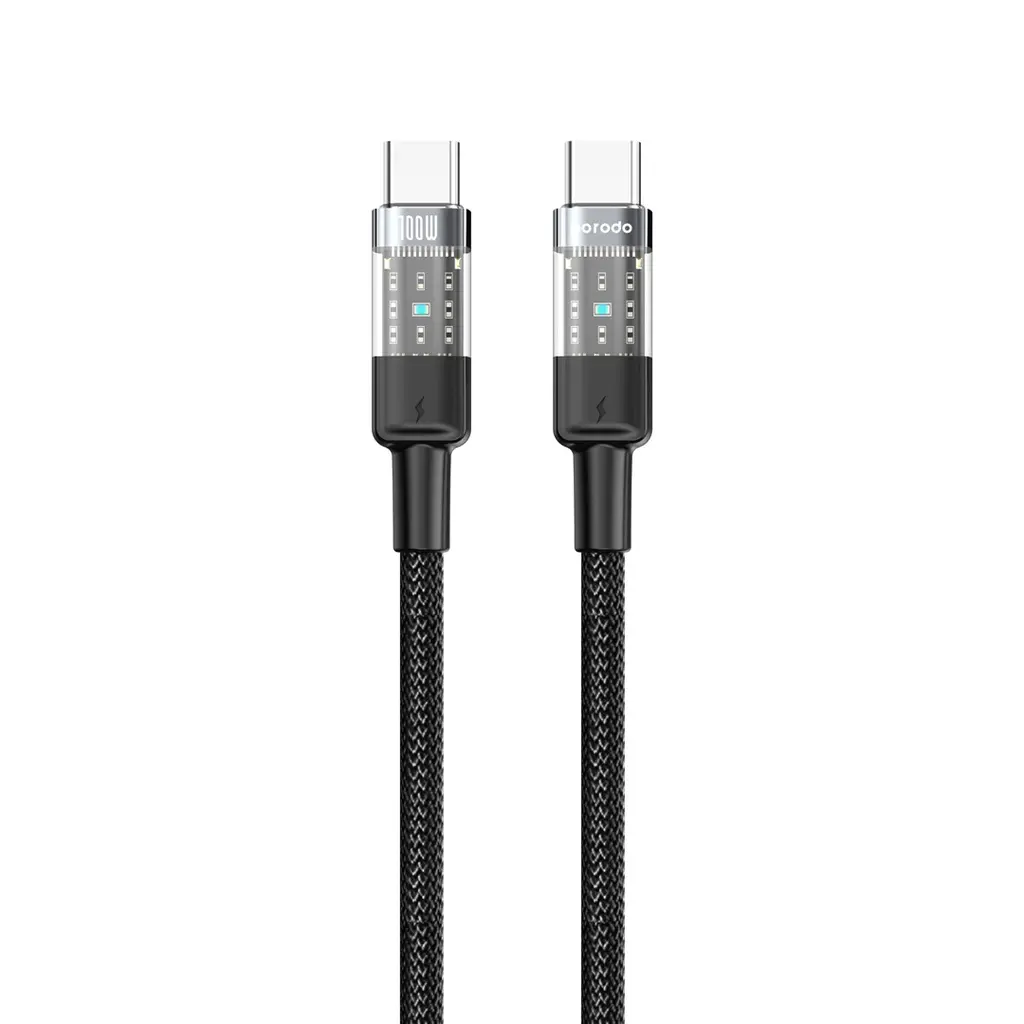 Porodo Braided 100W PD C to C Fast Charging Cable with Transparent Head 1.2M - Black
