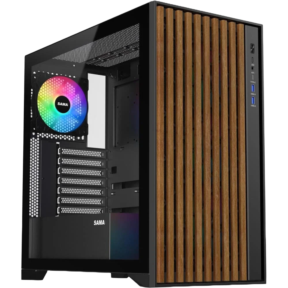 هيكل كمبيوتر SAMA V Nuture متوسط الحجم ATX مع زجاج مقسّى ومراوح ARGB - أسود