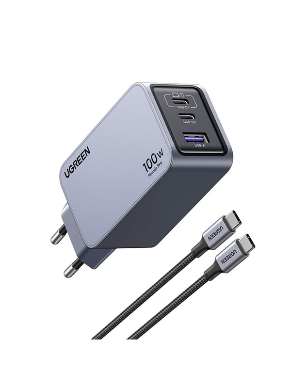 [25874] طقم شحن Ugreen Nexode Pro 100W GaN بـ 3 منافذ أوروبي
