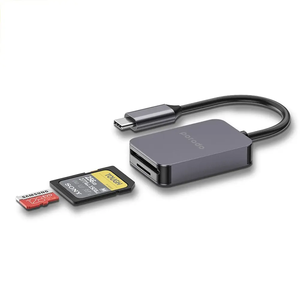 Porodo 2in1 USB-C Card Reader SD MicroSD - Grey