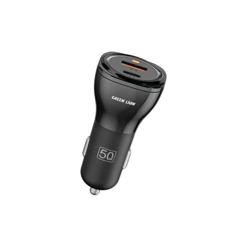 [GNCC50TC2TCBK] شاحن سيارة Green Lion مزدوج المنافذ 50 واط مع كابل USB-C إلى USB-C 1م